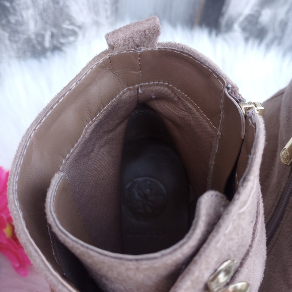 Guess Faux Suede Nude Luggy Buckle Platform Booties - Picture 13 of 15